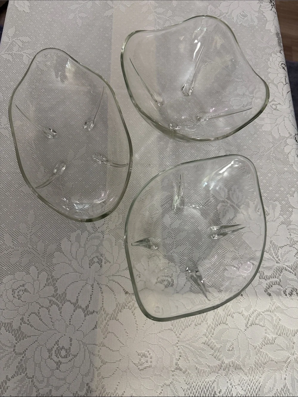 Vintage Anchor Hocking Swedish Modern Clear Glass Bowls Set of 3 Mid-Century